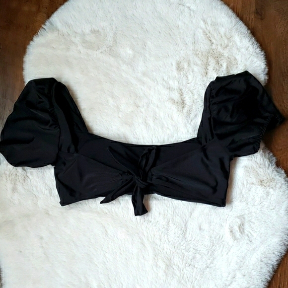 Black Puff Sleeve Bralette Top High-waist Bikini - Picture 7 of 8